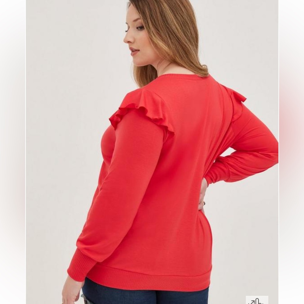 Torrid Lt Weight French Terry V-Neck Ruffle Shoulder Sweatshirt size 3x